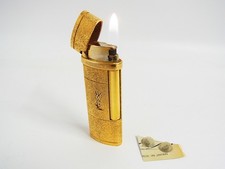 Working Yves Saint Laurent YSL Logo Gold Gas Lighter with 2p flint