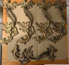 Heavy Antique Vintage Long Ornate Gilt Door Drawer Handles 14cm Length 