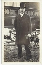 MAN IN TOP HAT, LONG COAT, GLOVES  - HOME MISSION -TRAVELLERS SHOWMANS CARAVAN