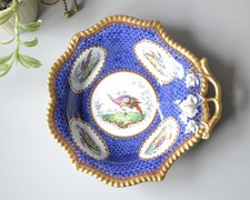 Antique Spode Copeland Fancy Chelsea Birds Scale Blue Dessert Dish C1909 RARE