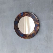 Vintage artisan hand made metalwork torched steel round mirror 30cms
