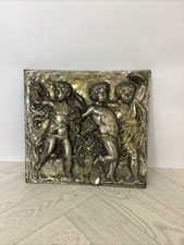 Victorian Cast Metal Wall Plaque Cherubs 3D Textured Architectural Salvage #AE