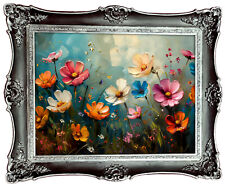 Bouquet Artwork Decoration Picture 50x40 Flowers With Silver Frame BL8s