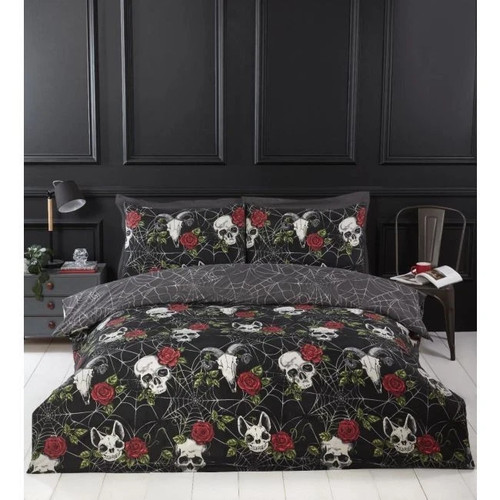 Skulls roses gothic duvet - roses,