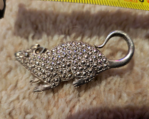 Silver tone mouse brooch - tone,