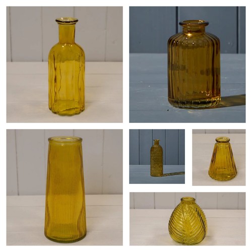 Yellow glass stem bottle vase - glass,