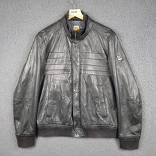 HUGO BOSS ORANGE Leather Jacket Mens L Large 40R Black Lambskin Nappa Bomber