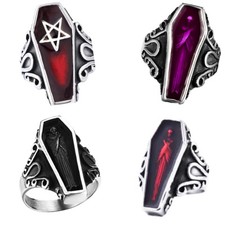 Stainless Steel Vintage Vampire Gothic Coffin Ring Enamel Epoxy Portrait Rings