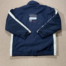 VINTAGE Fila Puffer Jacket Mens Large 90s Navy White Padded Windbreaker Retro