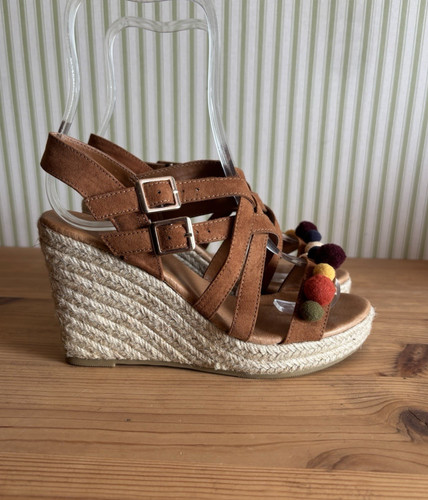 Brown wedge rattan sandals pom - brown,