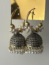Indian Pakistani Bali Jhumka Gold Plated Pearls Design Jhumki Costume Jewellery