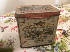1 X Vintage Small Tea Tin Decorated With Transport Images