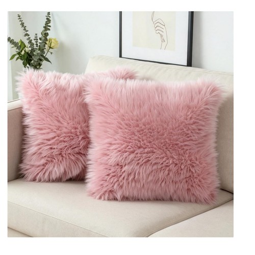 Pink faux fur - cushion, covers