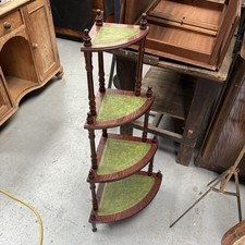 Vintage Corner Whatnot L Display Stand Green Leather Inlay 4 Tier Shelves