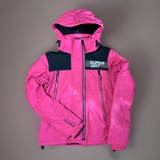 Superdry Velocity Windcheater Jacket Women’s M Pink Black Hooded Waterproof Coat