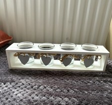 Decorative Shabby Chic Tea Light Votive Candle Holder White Wooden Grey Hearts