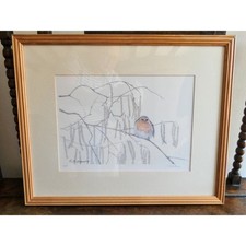 Robin on Tree Print by Robert A Massey - Signed Framed Wildlife Art Ltd Ed 66/35