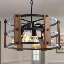 Mikeru Wooden Pendant Light, 39 cm 4 Lights Farmhouse Pendant Light, Kitchen Isl