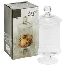 Large Tall Clear Glass Biscuit Cookie Footed Storage Pot Jar Cannister With Lid