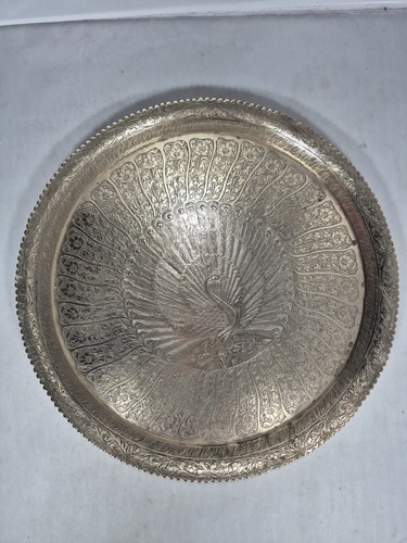 Vintage brass tray peacock - vintage,