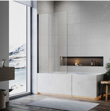 Over Bath Shower Screen Frameless 6mm Tempered Glass Walk In Panel 800x1400mm