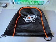 Motorcycle Helmet Bag- SUOMY-Cloth Drawstring Bag-Black Orange & White- EXC COND