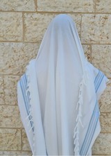 Men Tallit Prayer Shawl 42" X 63" Made in Israel - Light Blue /Silver Tallit