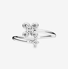 Genuine Pandora Silver Sparkling Four Petal Flower Ring (size 54) Daisy Clover