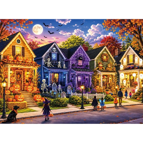 Halloween suburb scene - suburb,