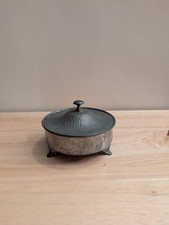 Vintage Pewter and Glass Bowl Hammered Pewter with Lid