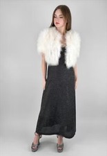 70's Vintage Ladies White Cream Short Sleeve Marabou Feather Crop Jacket