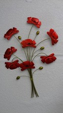 Large red poppies flower metal wall hanging decoration