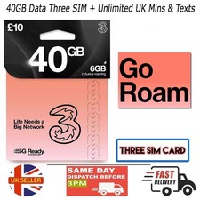 Three 5G PAYG UK SIM with 40GB