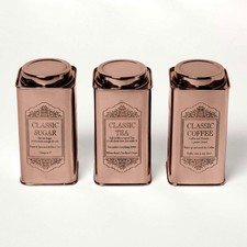 Set of 3 Copper Tea, Coffee & Sugar Canisters Classic Kitchen Storage Tins