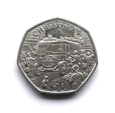 1987 ISLE OF MAN CHRISTMAS 50p COIN - IoM MANX XMAS - "AA" DIE