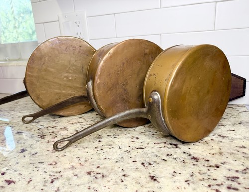 Antique french copper pots set - copper,