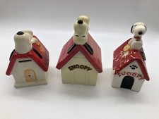 3 x Ceramic Peanuts Snoopy Dog House Kennel Money boxes damaged