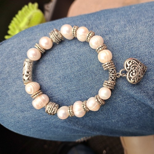 Vintage silver faux pearl love - vintage,