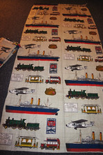 Vintage Moygashel boats trains planes "Voyager" pr lined long cotton curtains