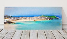 St Ives harbour, Cornwall. Panoramic painting, canvas picture print