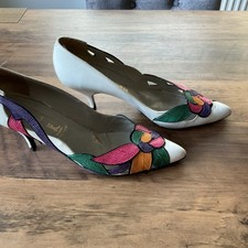 Vintage 80’s White/Multicolour Stiletto Heels. Real Leather.