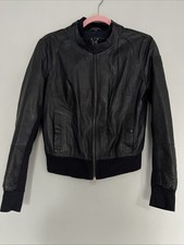 Armani Jeans Women’s Lightweight Navy Real Leather Bomber Jacket Size 10