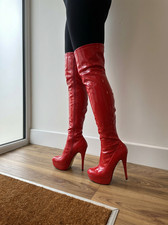 Ladies Black Red Over The Knee
