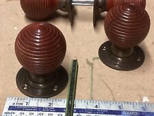 RECLAIMED LARGE ANTIQUE BRASS & ROSEWOOD BEEHIVE DOOR KNOBS PAIR
