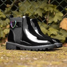 Walkright Kids Girls Boots Black Zip Up Patent Chelsea Boot Liana SIZE