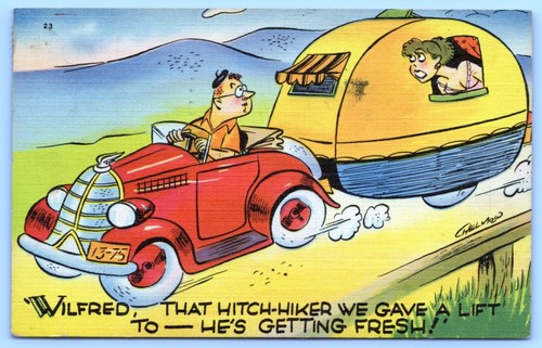 Postcard c1940 travel - travel, trailer