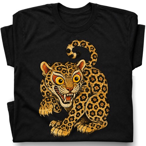 Floral leopard snarling - leopard,