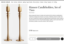 SOHO HOUSE HOME large Hansen Brass Candlesticks/ Candle Holders, £130