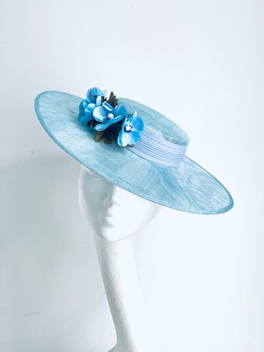 Pale blue boater hat - , brim