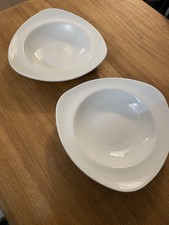 PAIR OF LARGE HEAVY CHURCHILL WHITE  PASTA DISHES ~ UNUSUAL SHAPE ~ 29CM